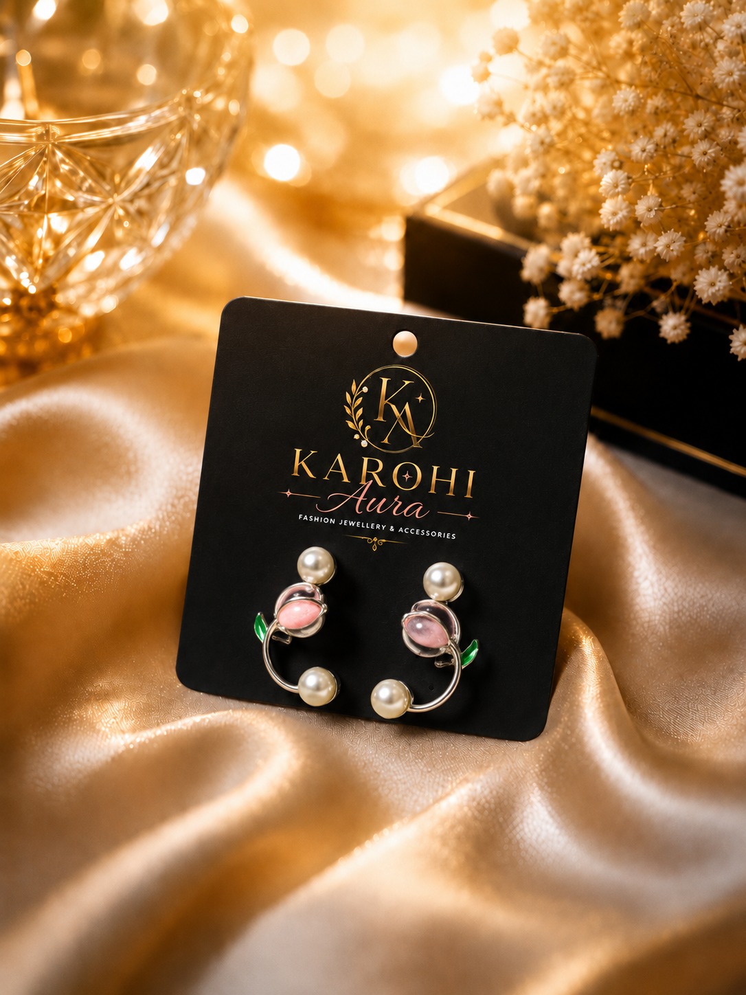 Tulip Pearl Stud Earrings in Pink & White