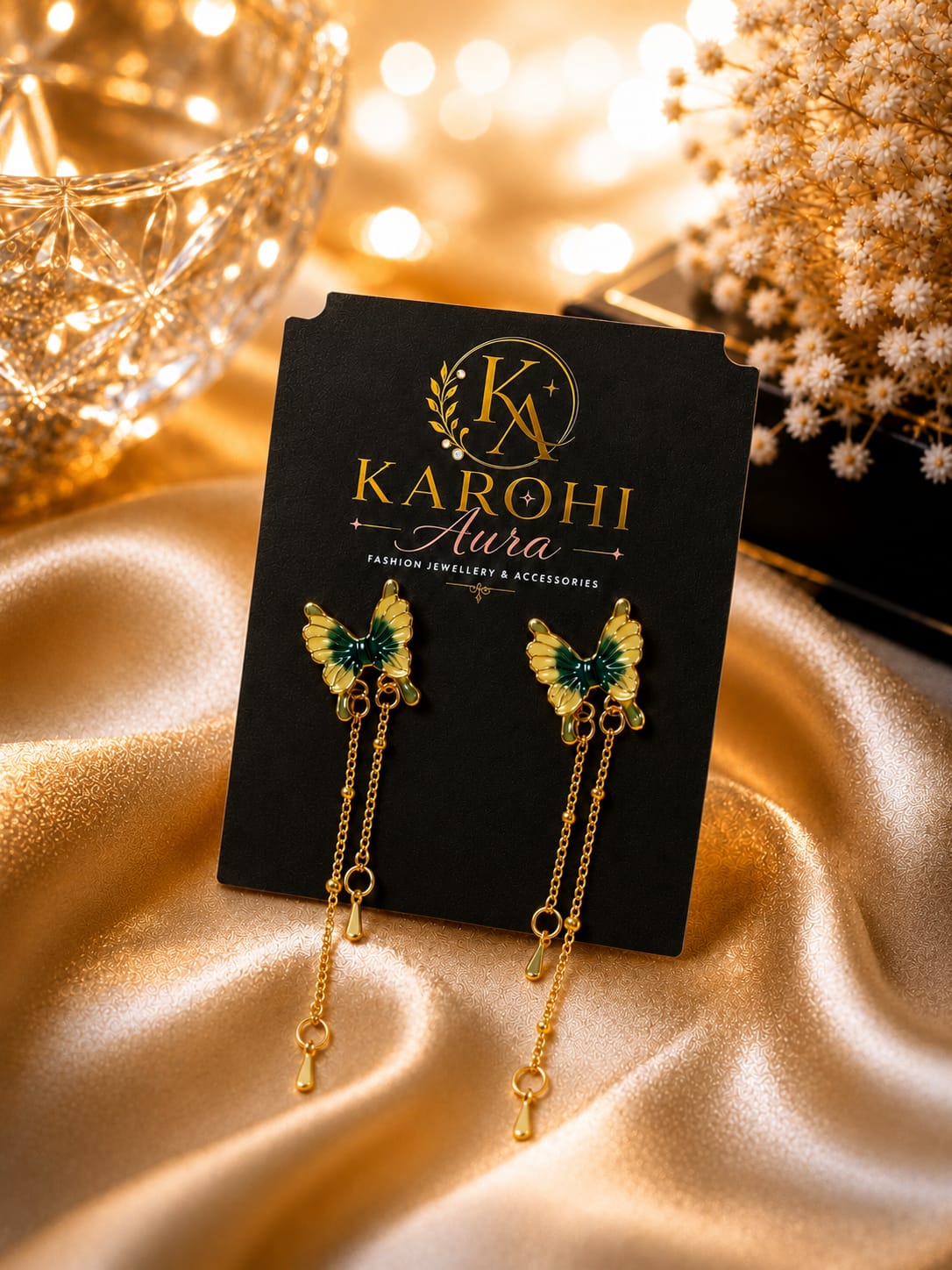 Ocean Wings Butterfly Drop Earrings in Blue & Gold