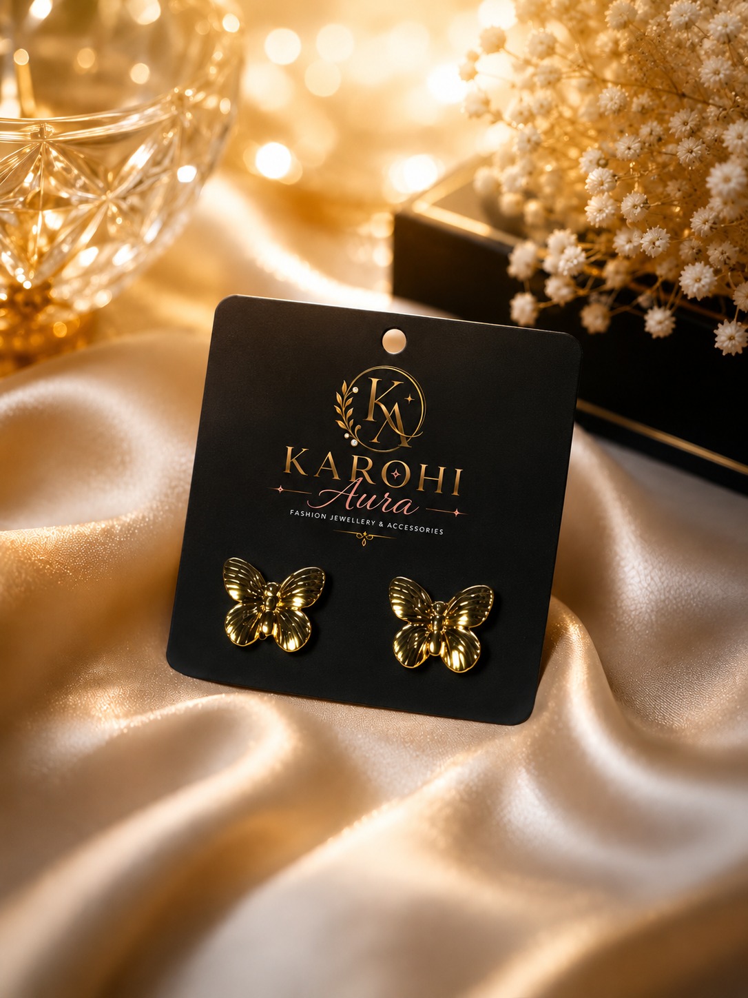 Emerald Butterfly Stud Earrings in Green & Gold