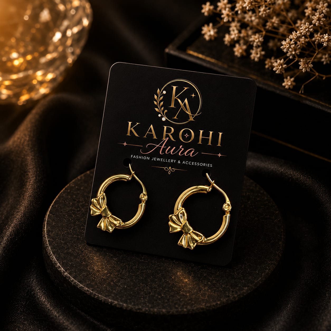 Gold Bow Hoop Earrings in Gold