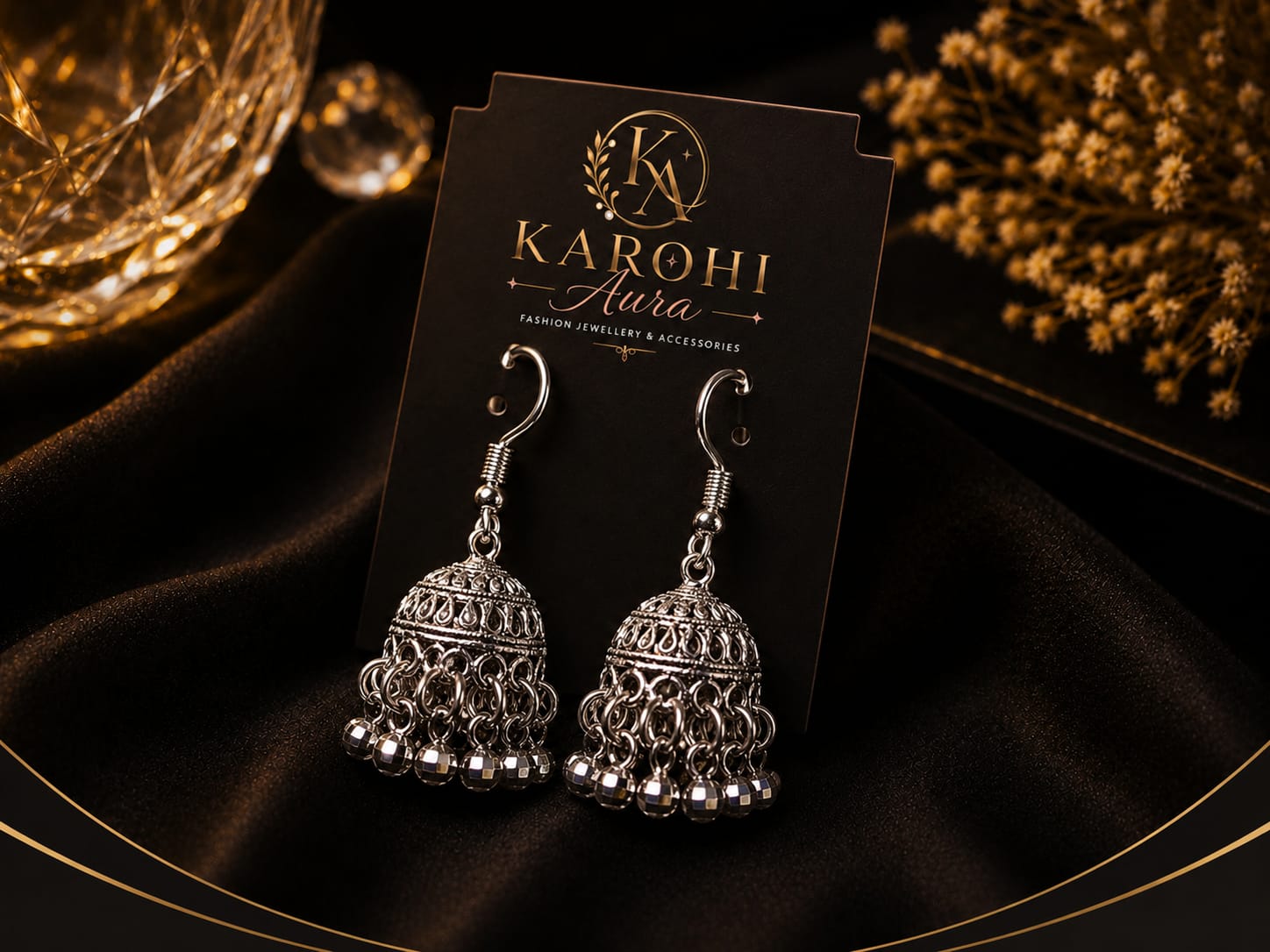Pearl Jhumka Earring in Black & White