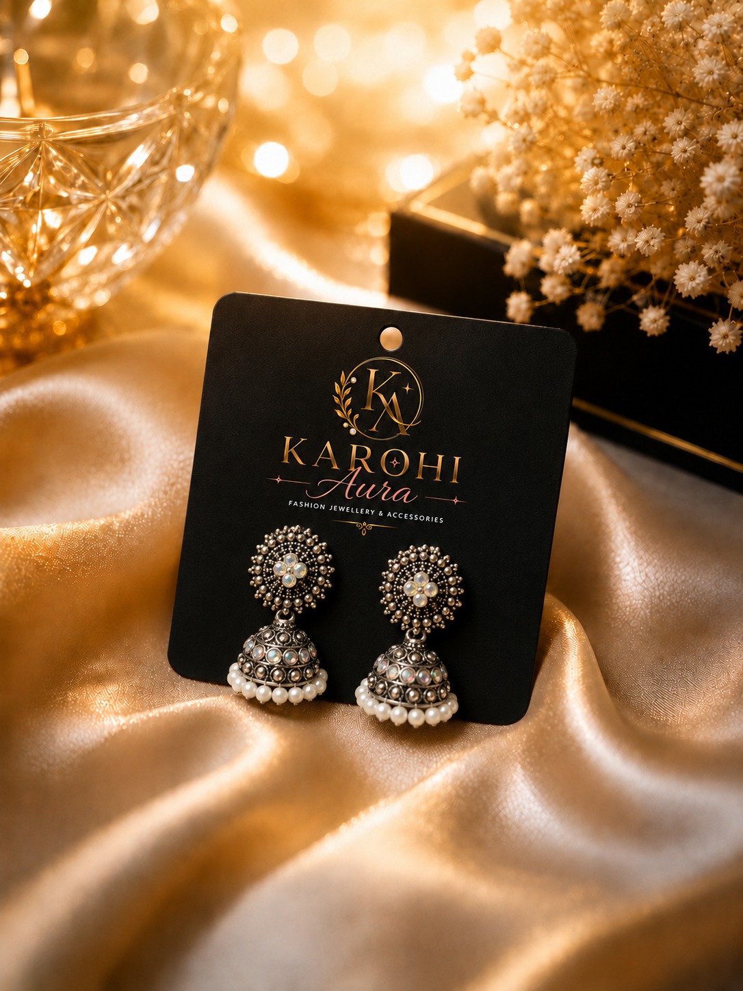 Oxidised Pearl Jhumka Earrings in Silver