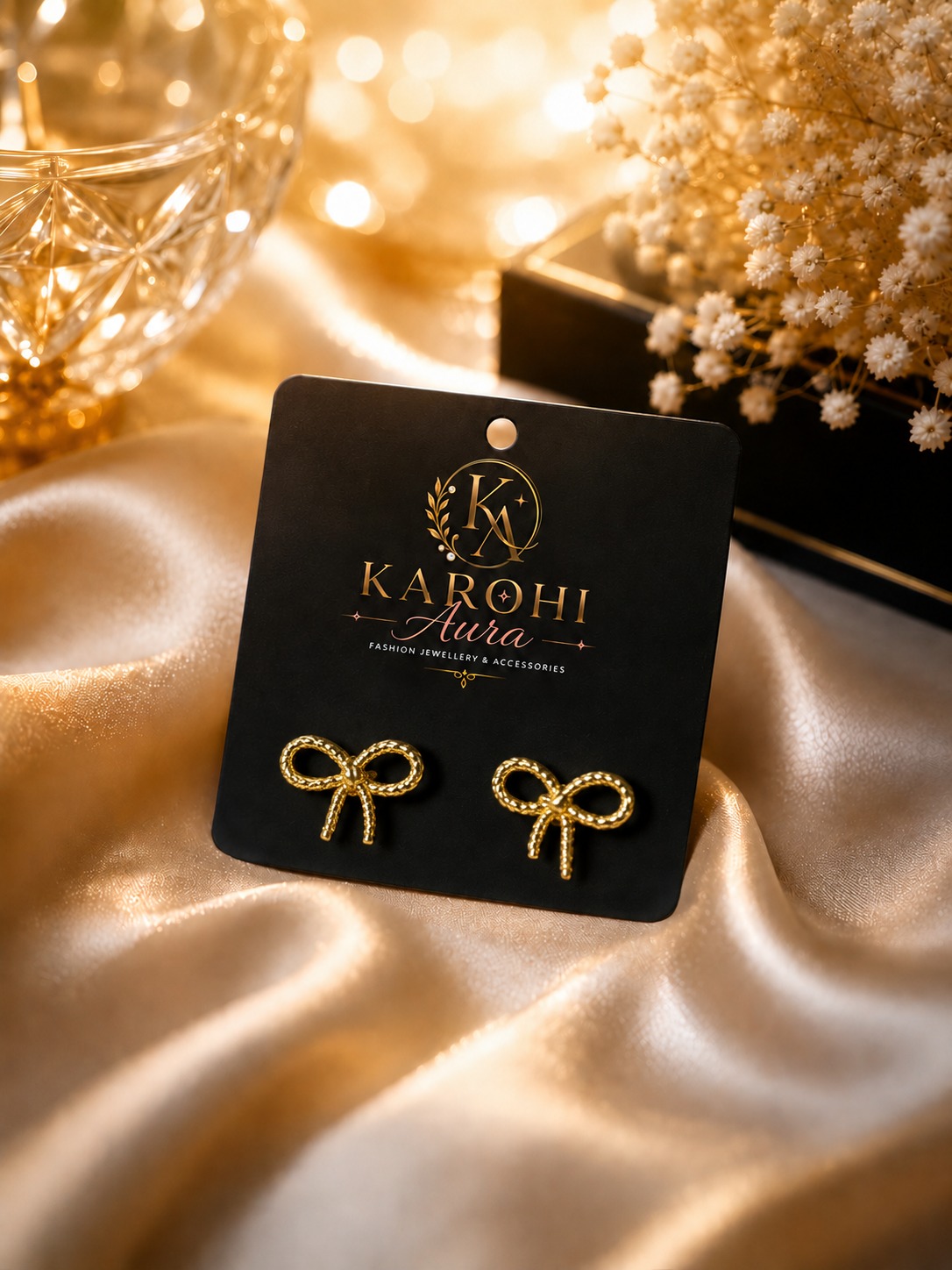 Elegant Bow Stud Earrings in Gold